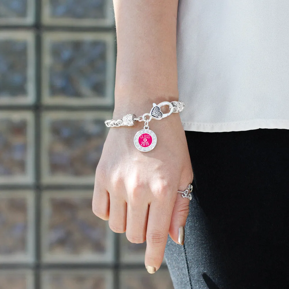 Silver Class of 2015 Hot Pink Circle Charm Braided Bracelet