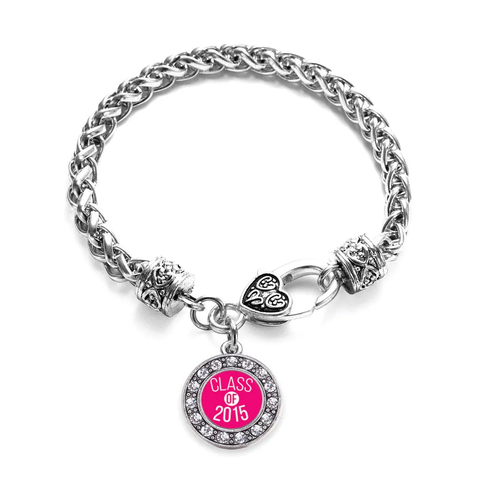 Silver Class of 2015 Hot Pink Circle Charm Braided Bracelet