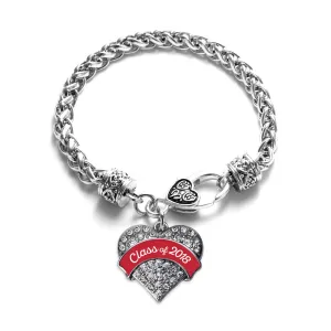 Silver Class of 2018 - Red Pave Heart Charm Braided Bracelet