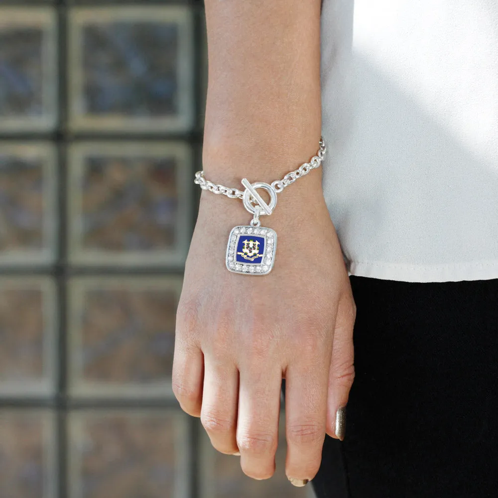 Silver Connecticut Flag Square Charm Toggle Bracelet