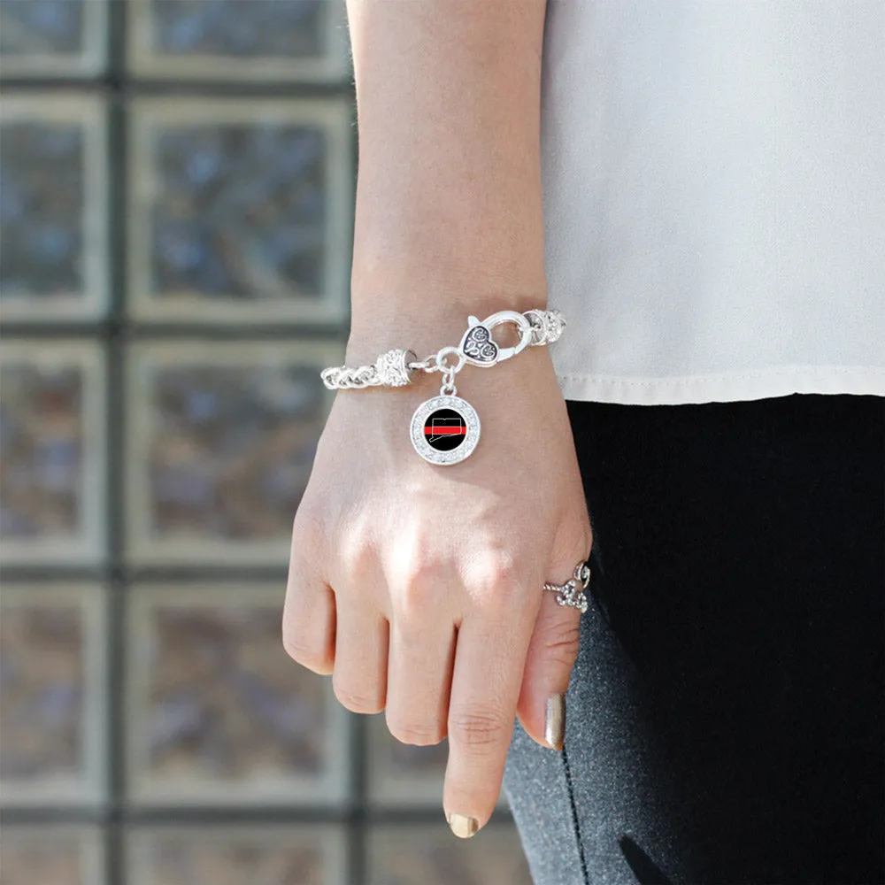 Silver Connecticut Thin Red Line Circle Charm Braided Bracelet