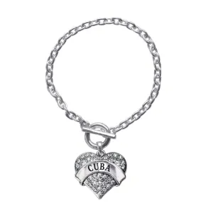 Silver Cuba Pave Heart Charm Toggle Bracelet