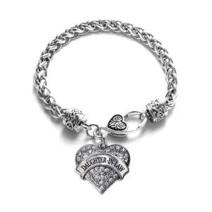 Silver Daughter-In-Law Pave Heart Charm Braided Bracelet