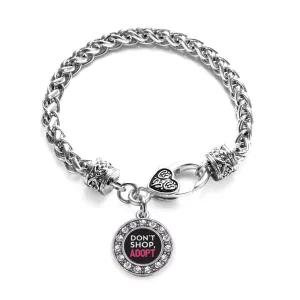 Silver Don't Shop, Adopt Circle Charm Braided Bracelet