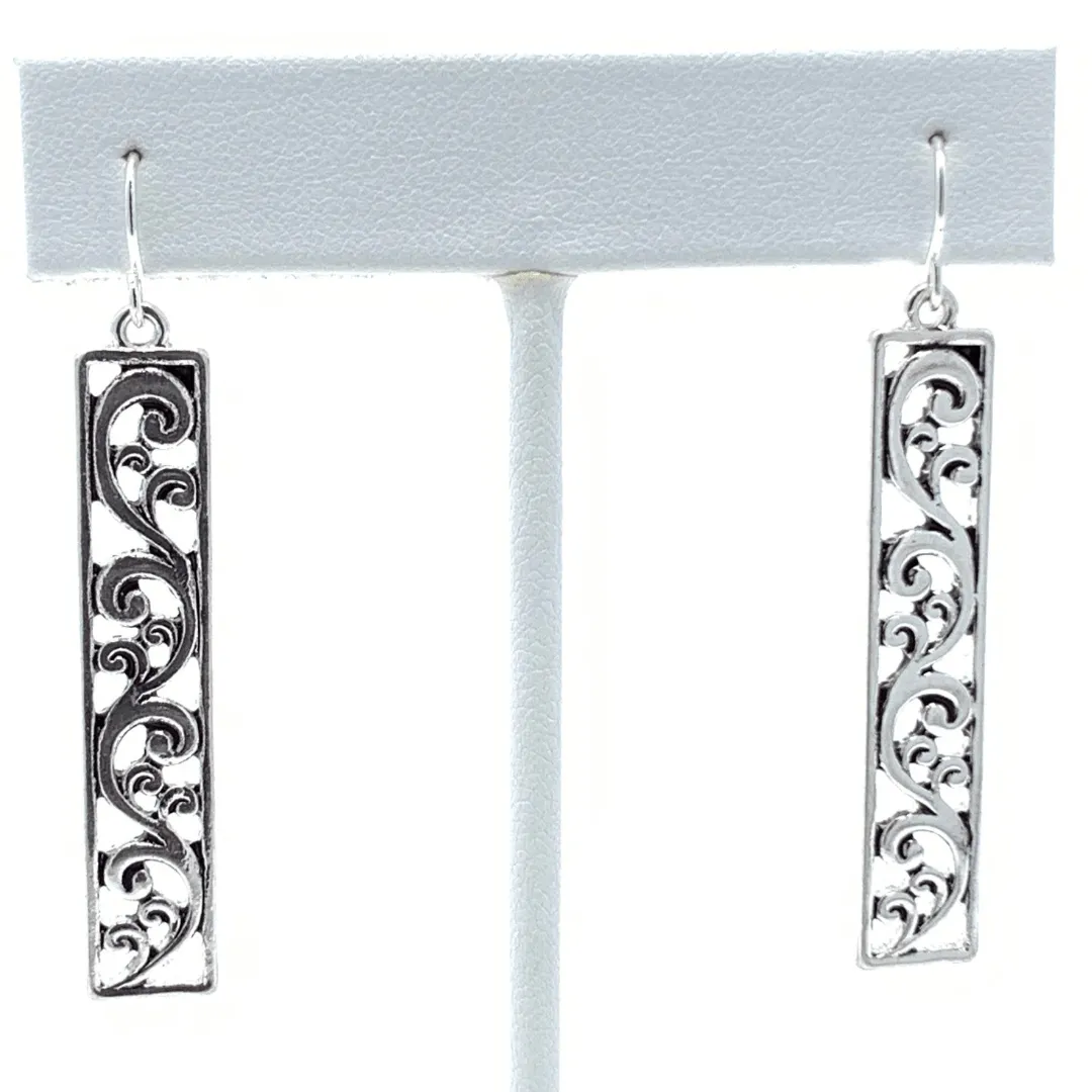 Silver Filigree Bar Earrings