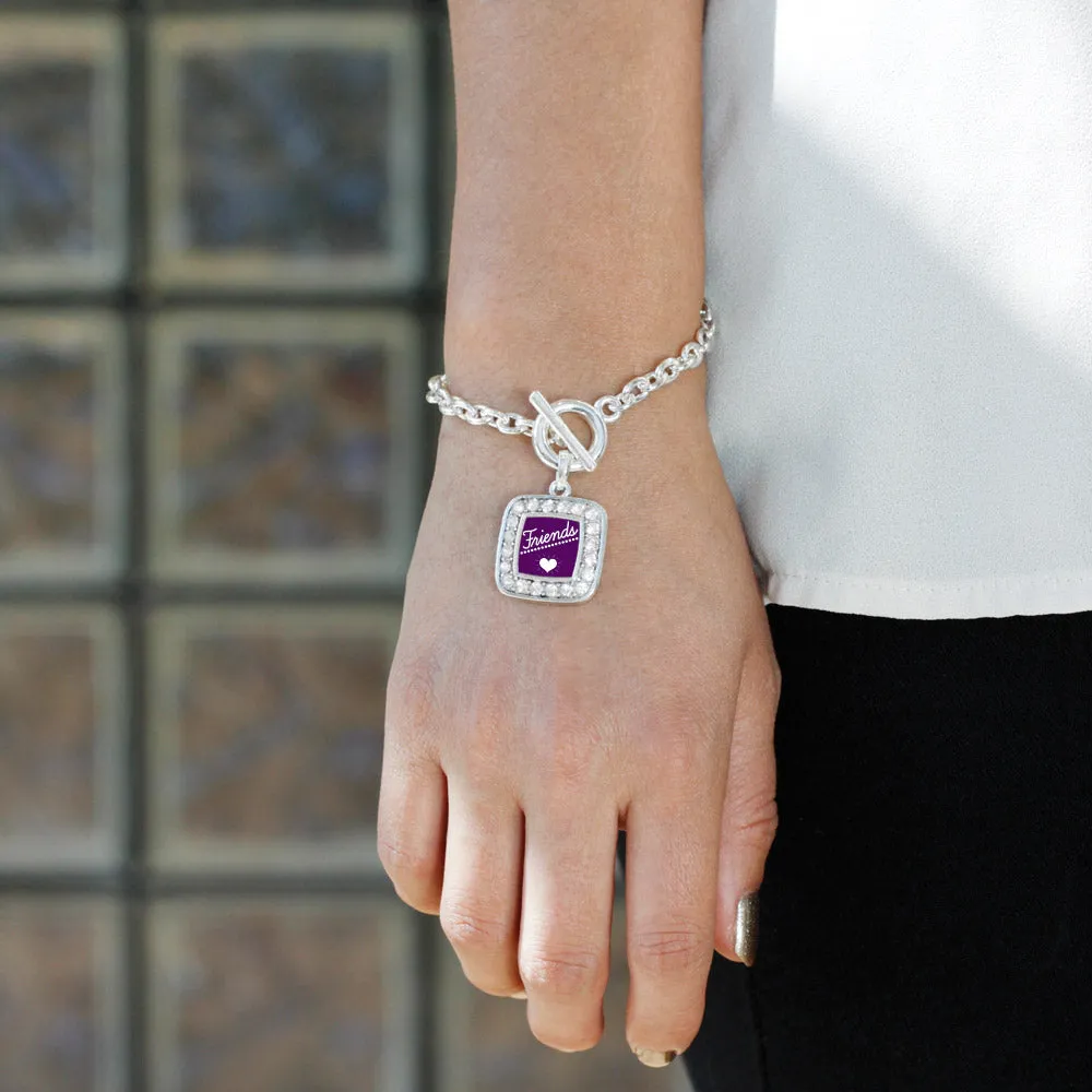 Silver Friends Square Charm Toggle Bracelet