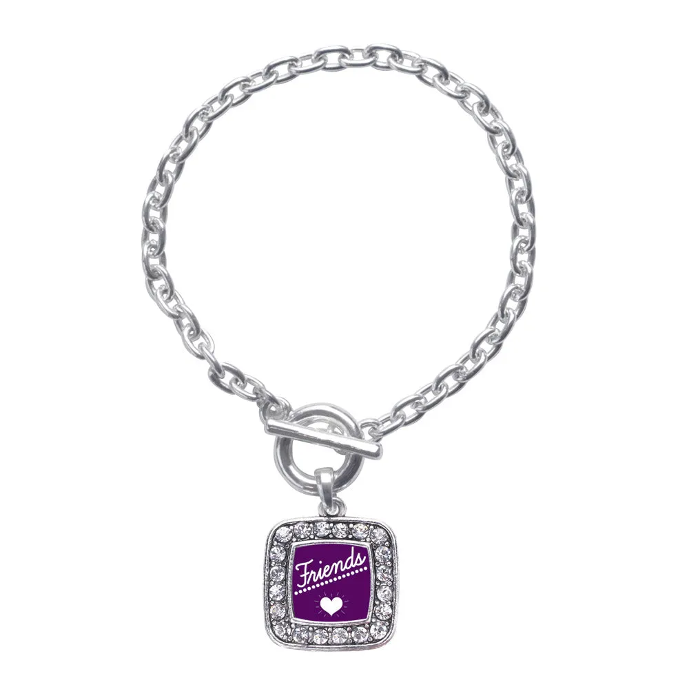 Silver Friends Square Charm Toggle Bracelet