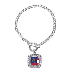 Silver Georgia Flag Square Charm Toggle Bracelet