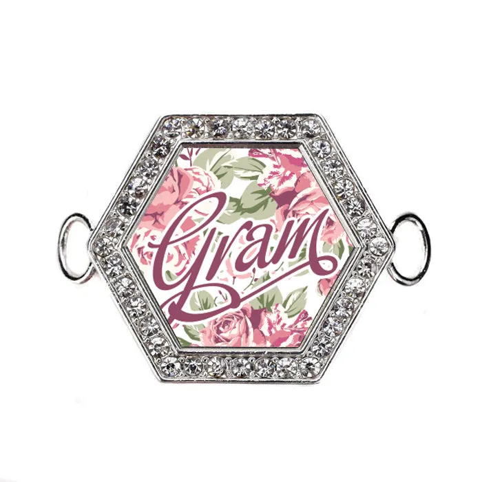 Silver Gram Floral Hexagon Charm Bangle Bracelet