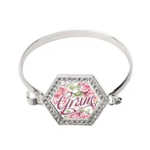 Silver Gram Floral Hexagon Charm Bangle Bracelet