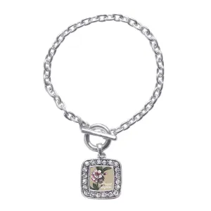 Silver Granddaughter Apple Blossom Flower Square Charm Toggle Bracelet