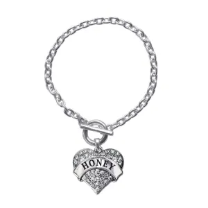 Silver Honey Pave Heart Charm Toggle Bracelet