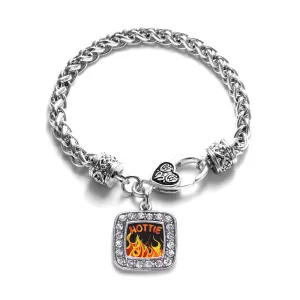 Silver Hottie Square Charm Braided Bracelet