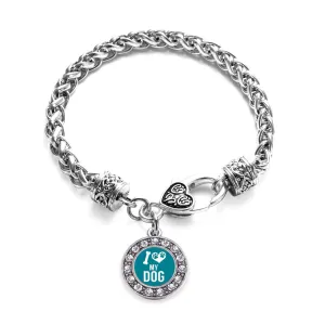 Silver I Love My Dog Circle Charm Braided Bracelet