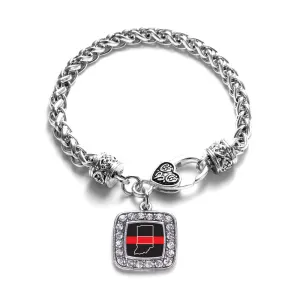 Silver Indiana Thin Red Line Square Charm Braided Bracelet