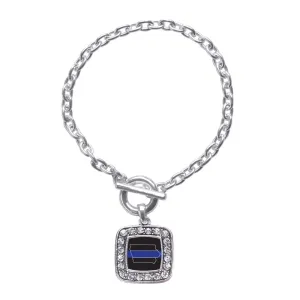 Silver Iowa Thin Blue Line Square Charm Toggle Bracelet