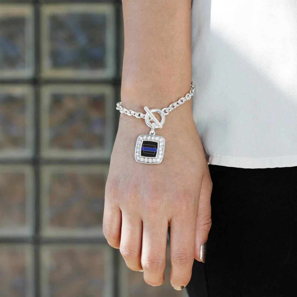 Silver Iowa Thin Blue Line Square Charm Toggle Bracelet