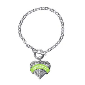 Silver Lime Green Senior 2017 Pave Heart Charm Toggle Bracelet