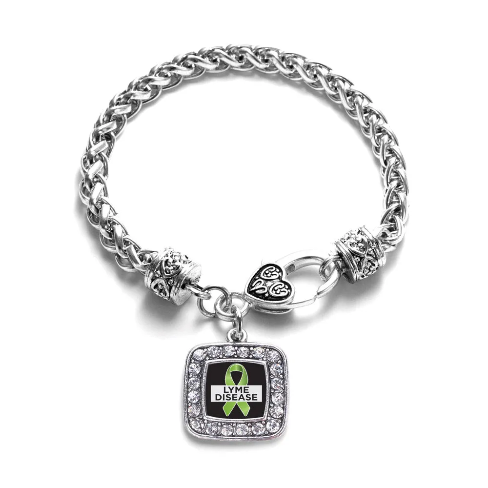 Silver Lyme Disease Support and Awareness Square Charm Braided Bracelet