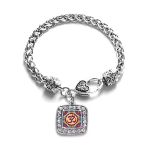 Silver Mandala Ohm Square Charm Braided Bracelet