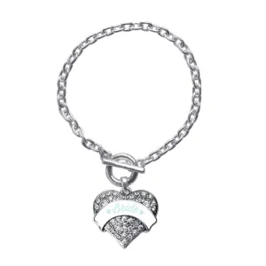 Silver Mint Bride Pave Heart Charm Toggle Bracelet