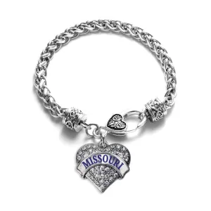 Silver Missouri Pave Heart Charm Braided Bracelet