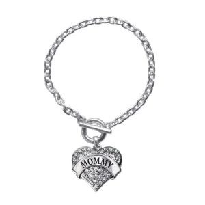 Silver Mommy Pave Heart Charm Toggle Bracelet