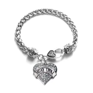 Silver Muay Thai Pave Heart Charm Braided Bracelet