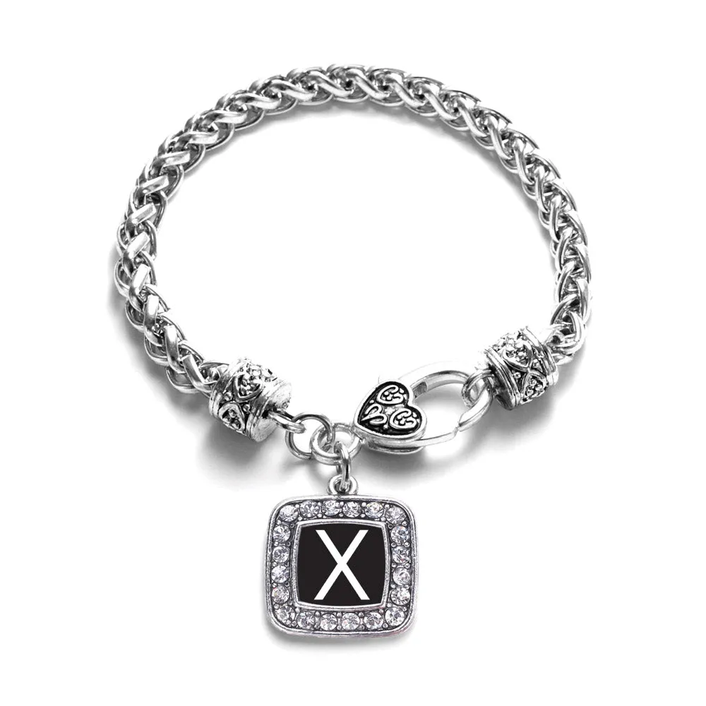 Silver My Initials - Letter X Square Charm Braided Bracelet