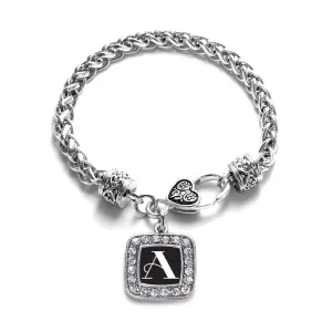 Silver My Vintage Initials - Letter A Square Charm Braided Bracelet