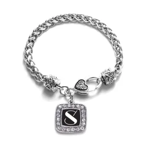 Silver My Vintage Initials - Letter S Square Charm Braided Bracelet