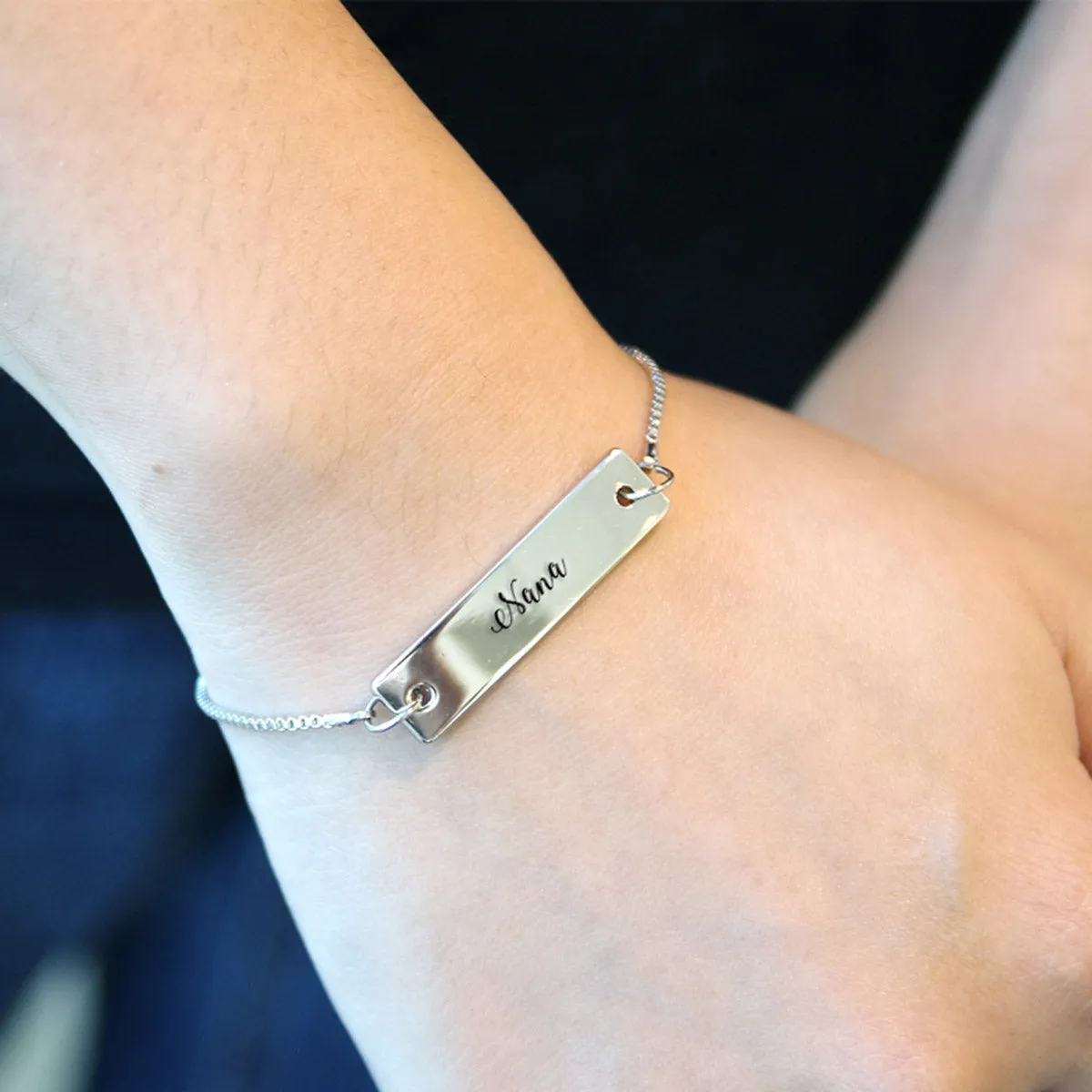 Silver Nana - Script Adjustable Bar Bracelet