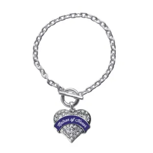 Silver Navy Blue Matron Pave Heart Charm Toggle Bracelet