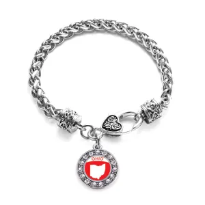 Silver Ohio Outline Circle Charm Braided Bracelet