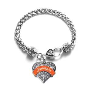 Silver Orange Flower Girl Pave Heart Charm Braided Bracelet