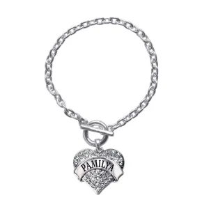 Silver Pamilya (Filipino) Pave Heart Charm Toggle Bracelet