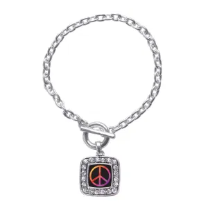 Silver Peace Square Charm Toggle Bracelet