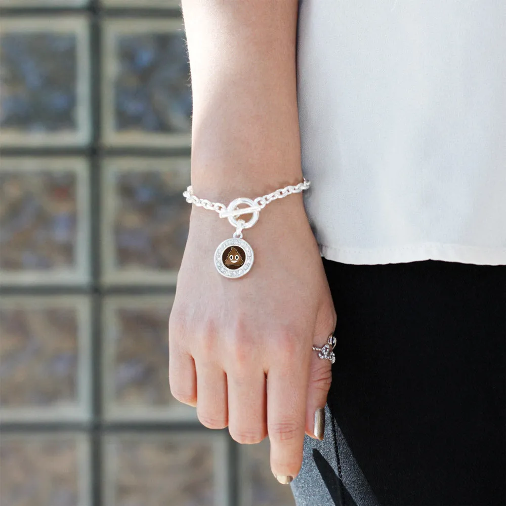 Silver Poop Emoji Circle Charm Toggle Bracelet