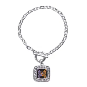 Silver Psoriasis Awareness Butterfly Square Charm Toggle Bracelet