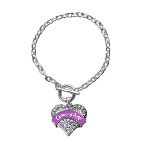 Silver Purple Class of 2016 Pave Heart Charm Toggle Bracelet