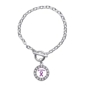 Silver Purple Ribbon Survivor Circle Charm Toggle Bracelet