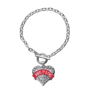 Silver Red Banner Baby's 1st X-Mas Pave Heart Charm Toggle Bracelet