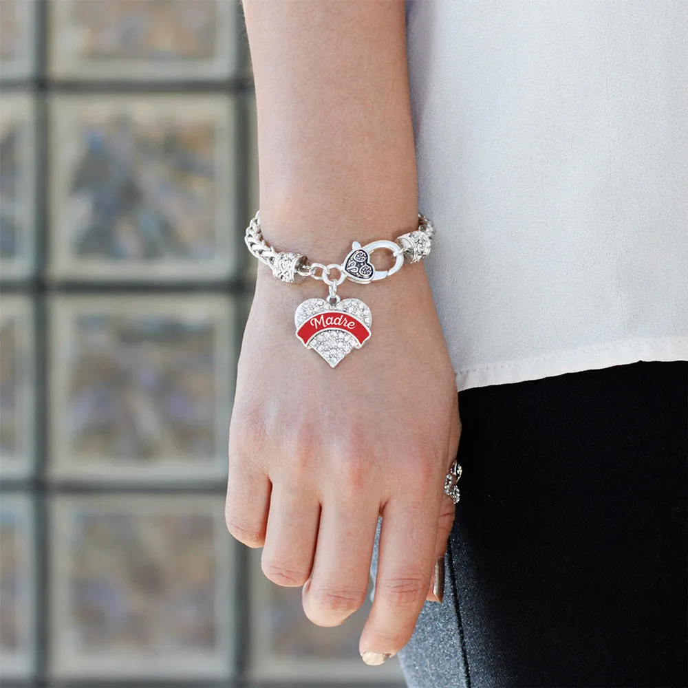 Silver Red Madre Pave Heart Charm Braided Bracelet