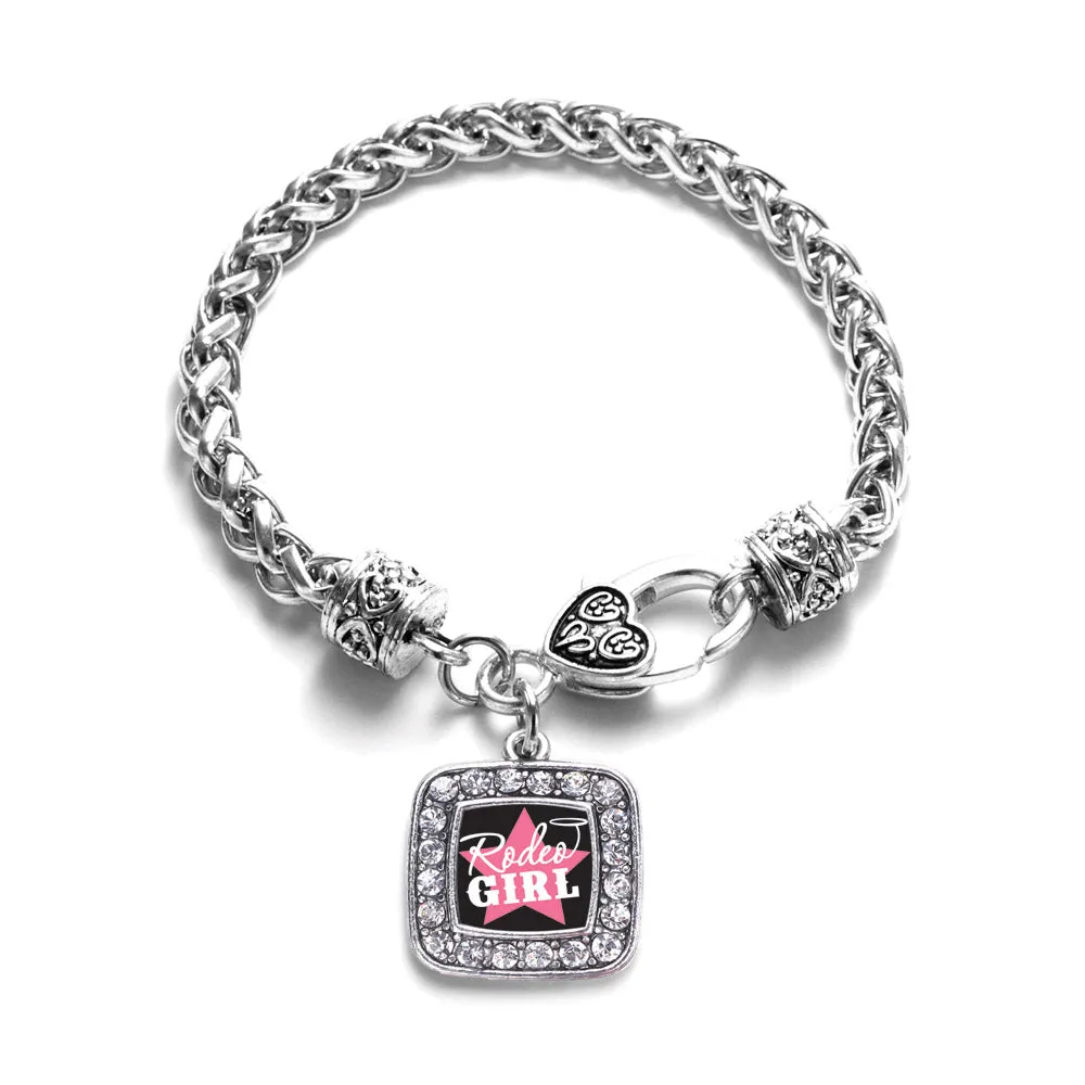 Silver Rodeo Girl Square Charm Braided Bracelet