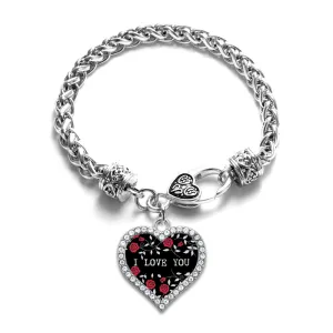 Silver Rose Pattern - I LOVE YOU Open Heart Charm Toggle Bracelet