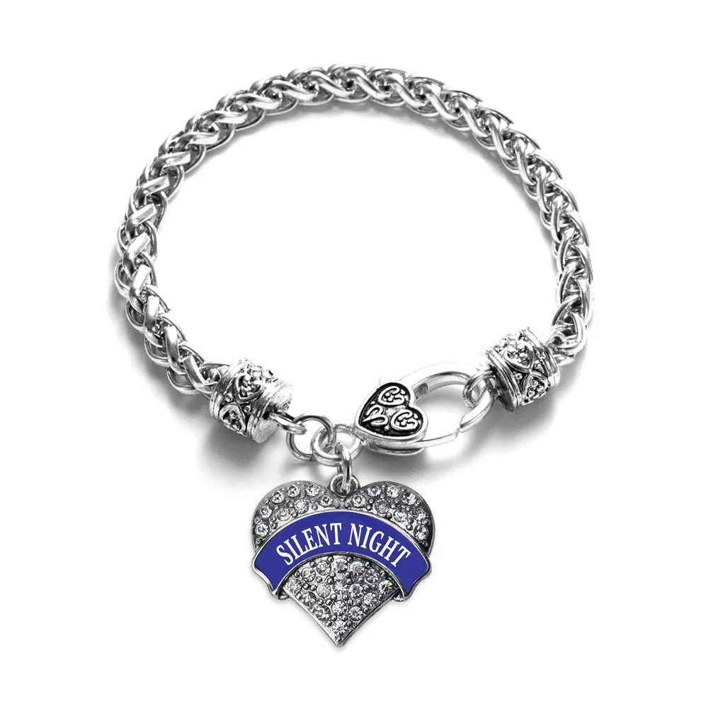 Silver Silent Night Pave Heart Charm Braided Bracelet