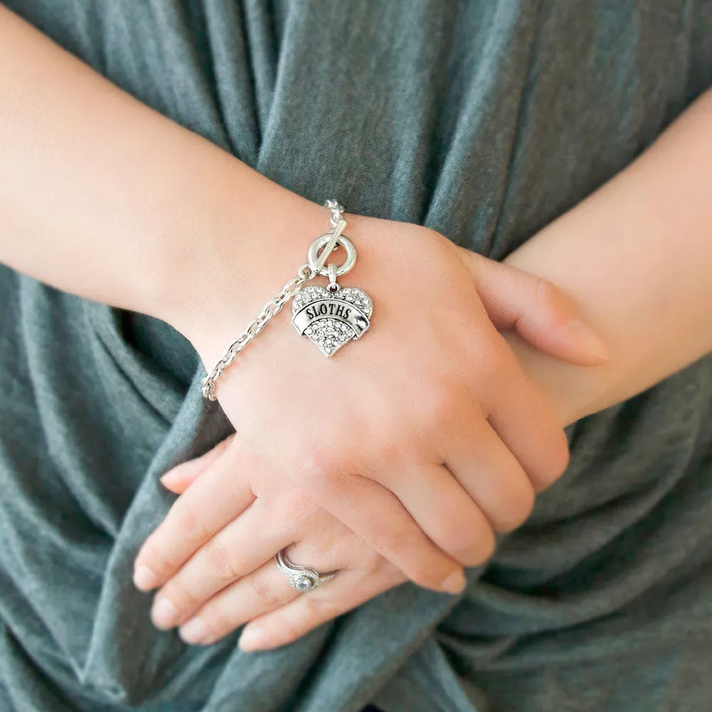 Silver Sloths Pave Heart Charm Toggle Bracelet