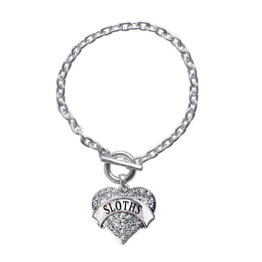 Silver Sloths Pave Heart Charm Toggle Bracelet