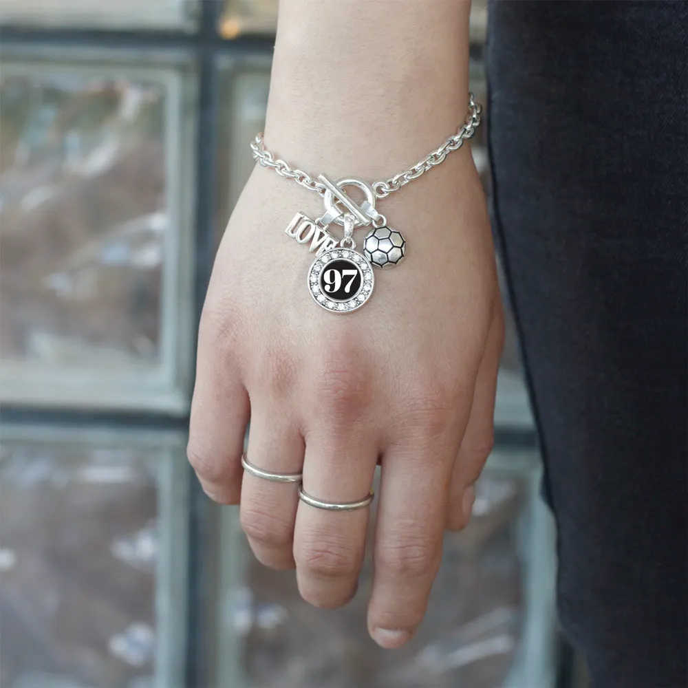 Silver Soccer - Sports Number 97 Circle Charm Toggle Bracelet