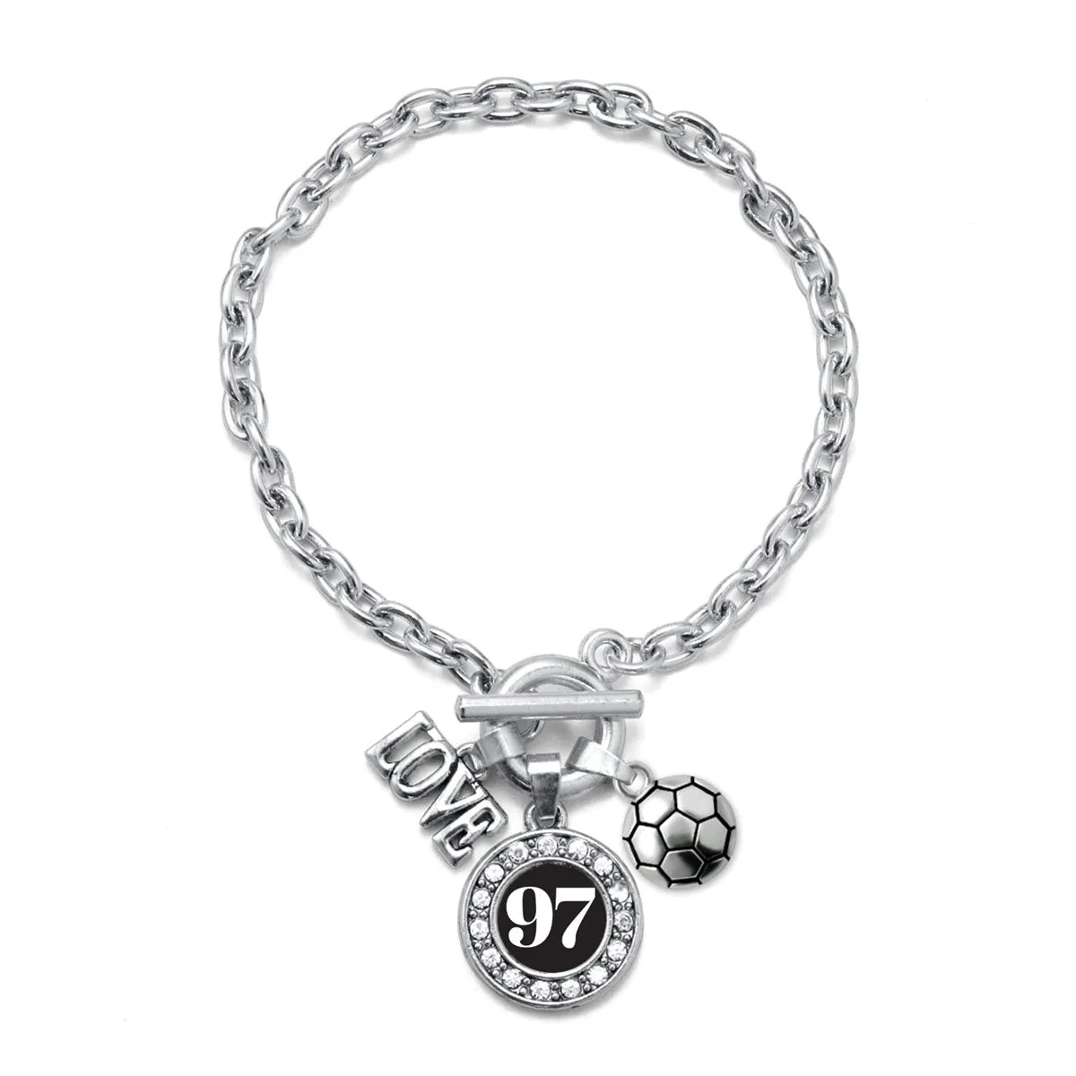 Silver Soccer - Sports Number 97 Circle Charm Toggle Bracelet